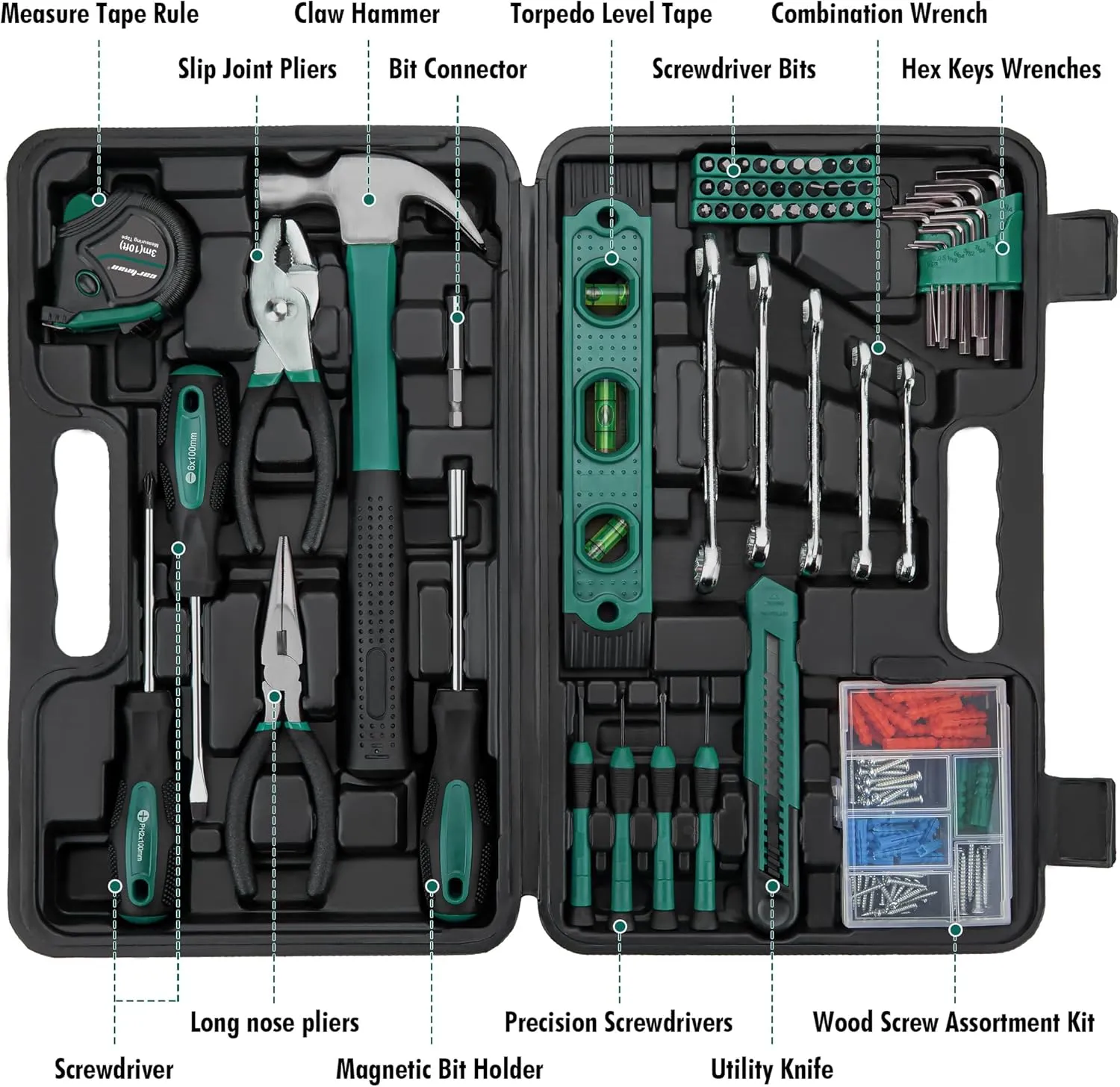 CARTMAN Tool Set General Household Hand Tool Kit with Plastic Toolbox Storage Case Green