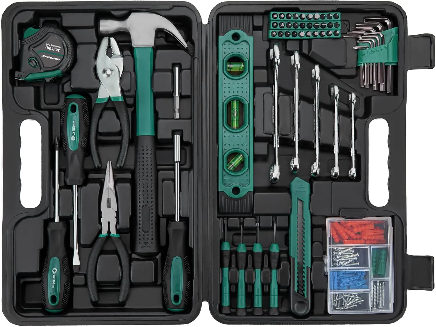 CARTMAN Tool Set General Household Hand Tool Kit with Plastic Toolbox Storage Case Green