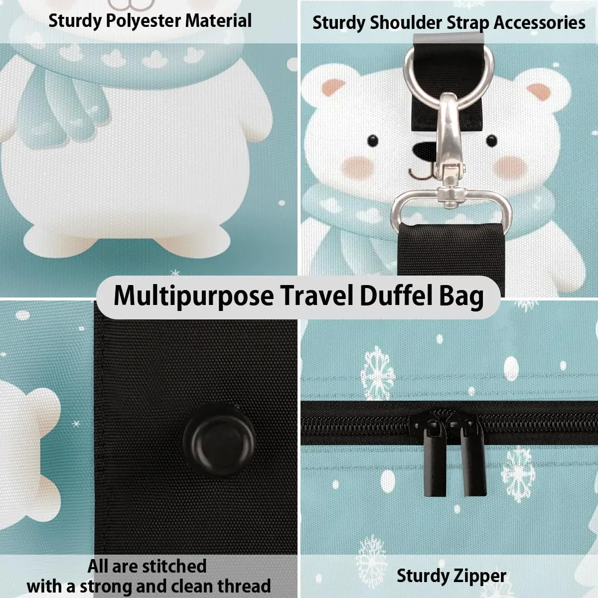 Cartoon Bear Travel Duffel Bag for Women Men Waterproof Foldable Overnight Weekender Bag Large Capacity Sports Gym Bag