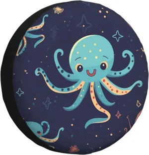 Cartoon Octopus Tire Cover Outdoor Waterproof Snow Sun Rain Wheel Cover Portable Wheel Bags Camper Spare Tire Cover Universal Car Tire Protectors for Trailer RV SUV