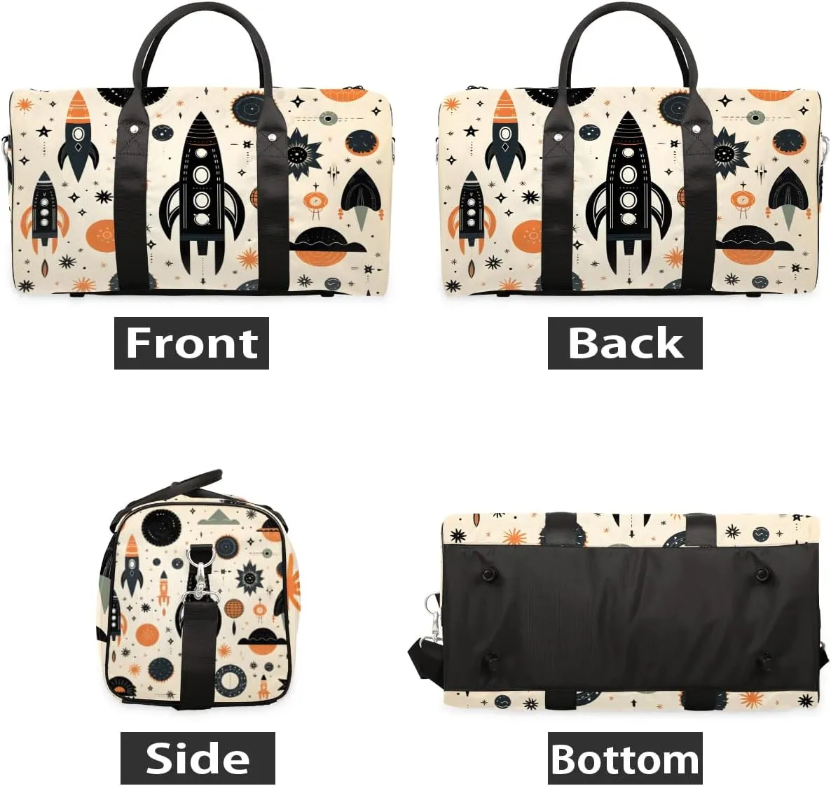 Cartoon Planets Travel Duffel Bag for Women Men Waterproof Foldable Overnight Weekender Bag Large Capacity Sports Gym Bag