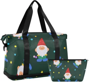 Cartoon Sequins Merry Christmas Dwarfs Duffel Bags Travel Weekender Gear Bag with Adjustable Strap for Business Trips Large Capacity