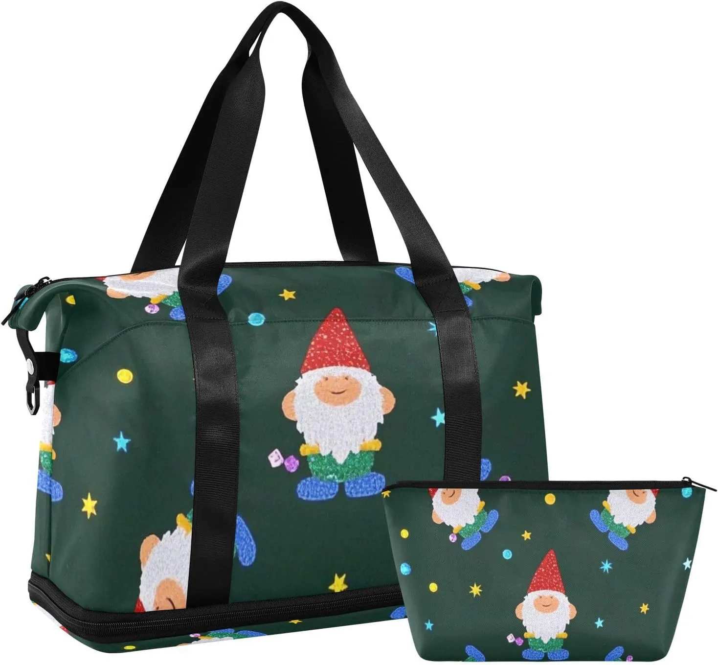 Cartoon Sequins Merry Christmas Dwarfs Duffel Bags Travel Weekender Gear Bag with Adjustable Strap for Business Trips Large Capacity