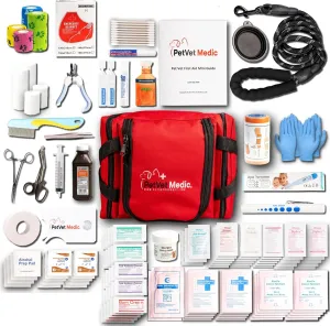 Cat & Dog First Aid Kit - Dog Emergency Kit, Dog Health Supplies & Dog Wound Care -with Dog Thermometer, Dog Bandages for Wounds - Dog Essentials, Dog Travel Bag (Medium)