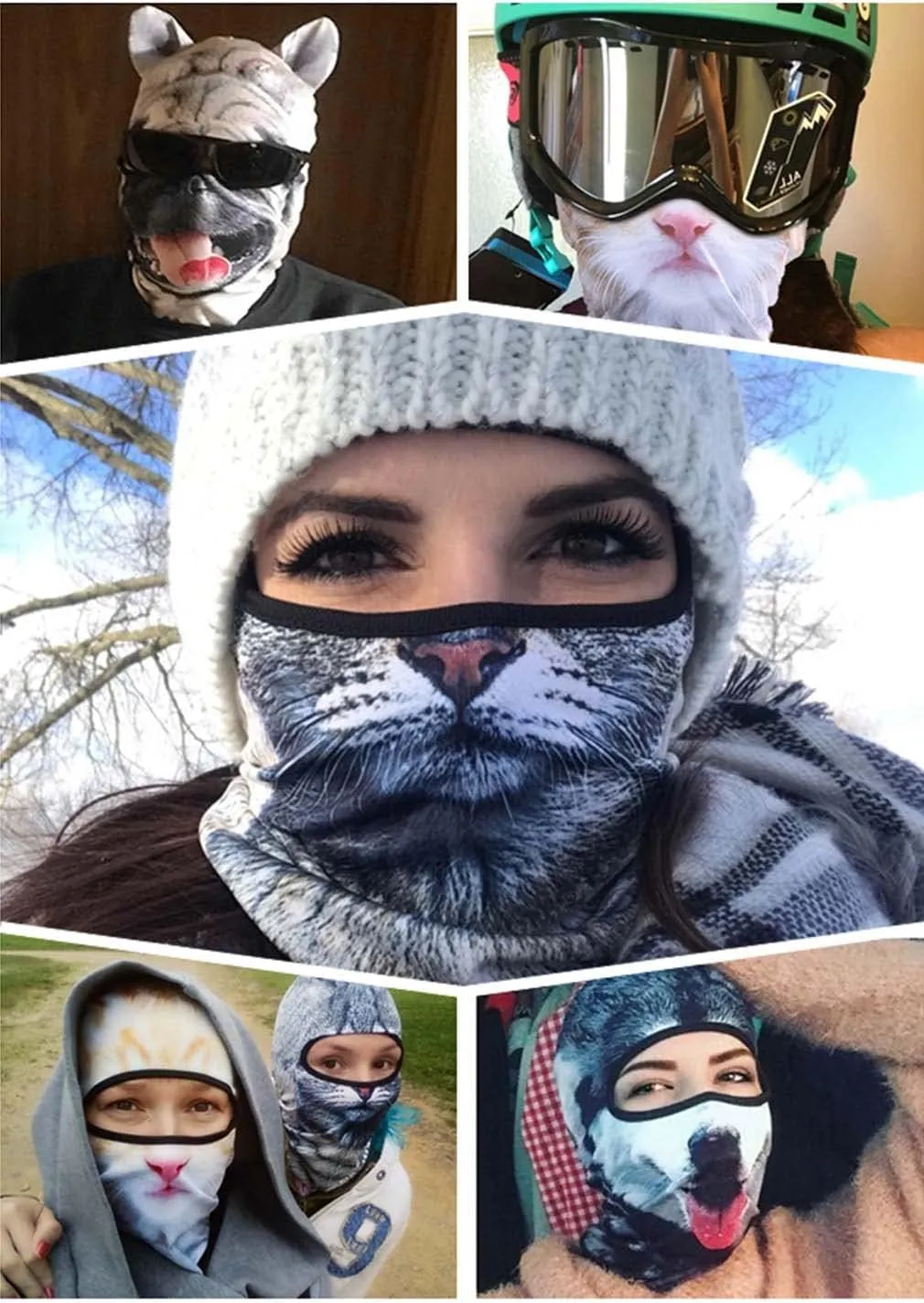 Cat Balaclava,Dog Balaclava,Halloween Hat,Cute Full Face Hood Mask Animal Ski Mask for Hiking Riding Sports Outdoor