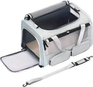 Cat, Dog Carrier for Pets up to 20 lbs, Soft-Sided Collapsible Pet Carrier with Upgraded Sturdy Base, Roll-up Curtain and 2 Storage Bags, Cat Bag for Medium Cats and Small Dogs