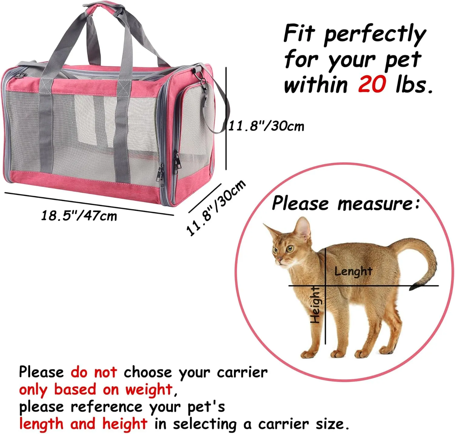 Cat Dog Carrier for Small Medium Cats Pet Carrier for Large and Medium Cats Puppies Portable Cat Carrier Soft Pet Carrier for Cats Cat Bag Carrier Airline Approved Cat Carrier(Large, Pink)