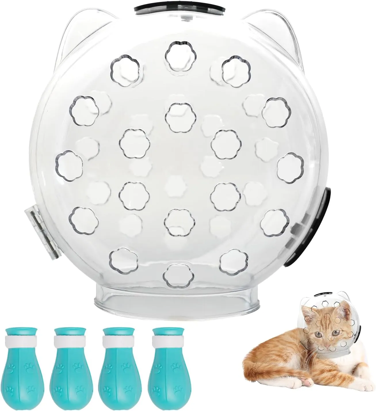 Cat Muzzle, Cat Helmet Mask for Grooming, Breathable Hood Mouth Cover Prevent from Cats Biting Chewing (Medium)