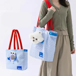 Cat Puppy Portable Big Eyes Monster Carrier Bag Head-Out Summer Cool Handheld & Shoulder Strap Durable Foldable Easy to Carry Bag Pet Accessories for Cat Small Dog (Grey)