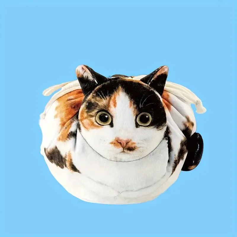 Cat-Themed Drawstring Makeup Bag