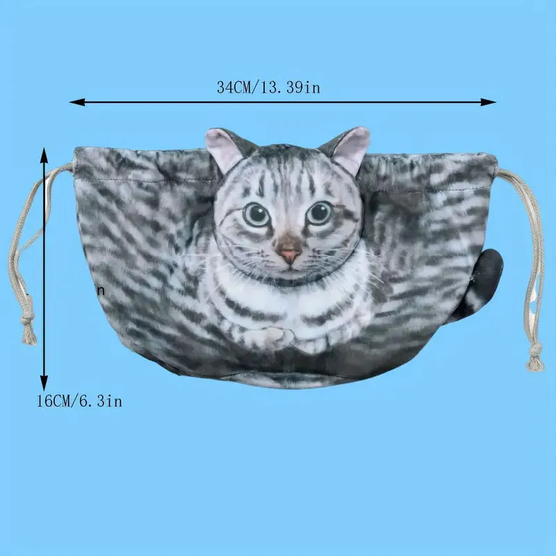 Cat-Themed Drawstring Makeup Bag