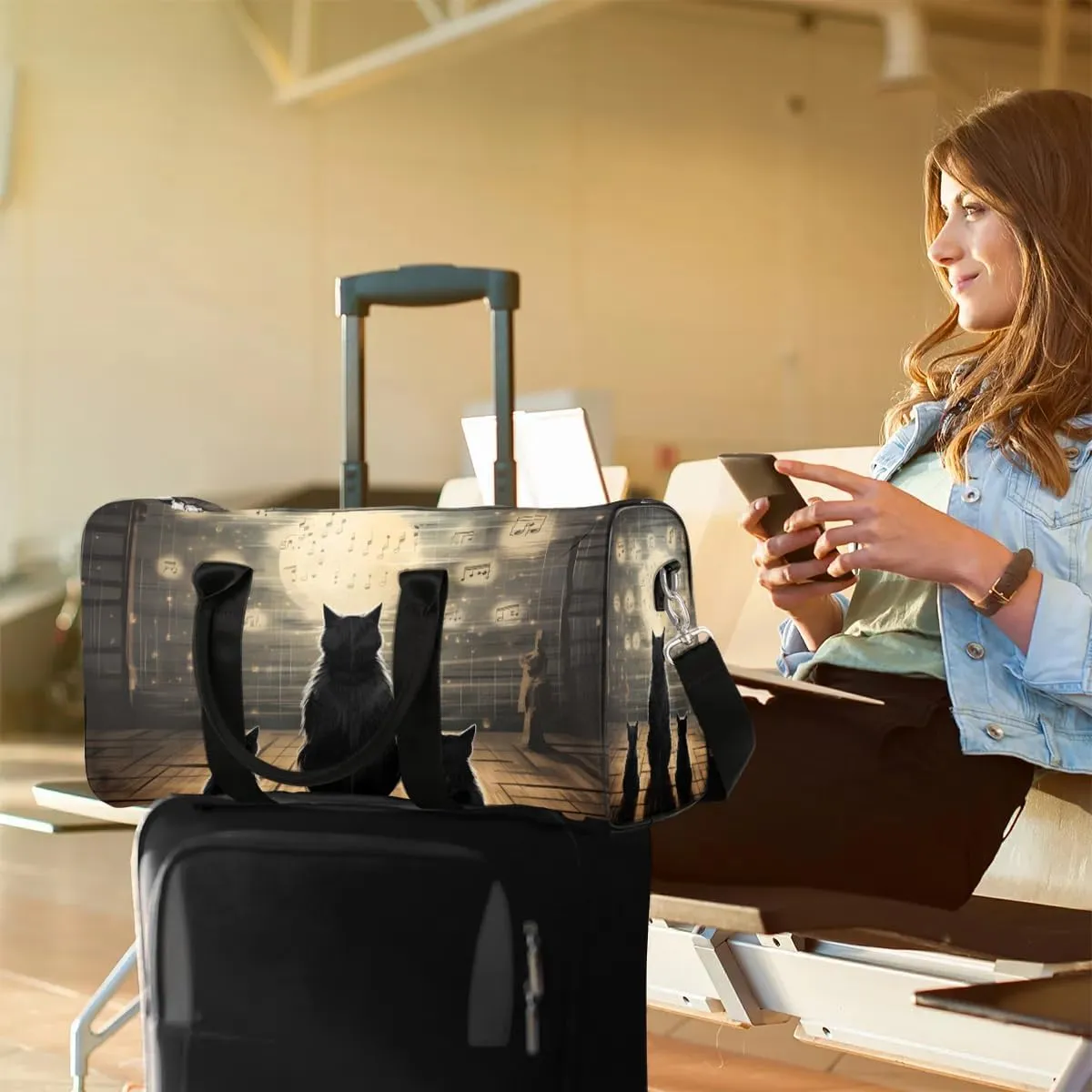Cat Themed Travel Duffel Bag for Women Men Waterproof Foldable Overnight Weekender Bag Large Capacity Sports Gym Bag