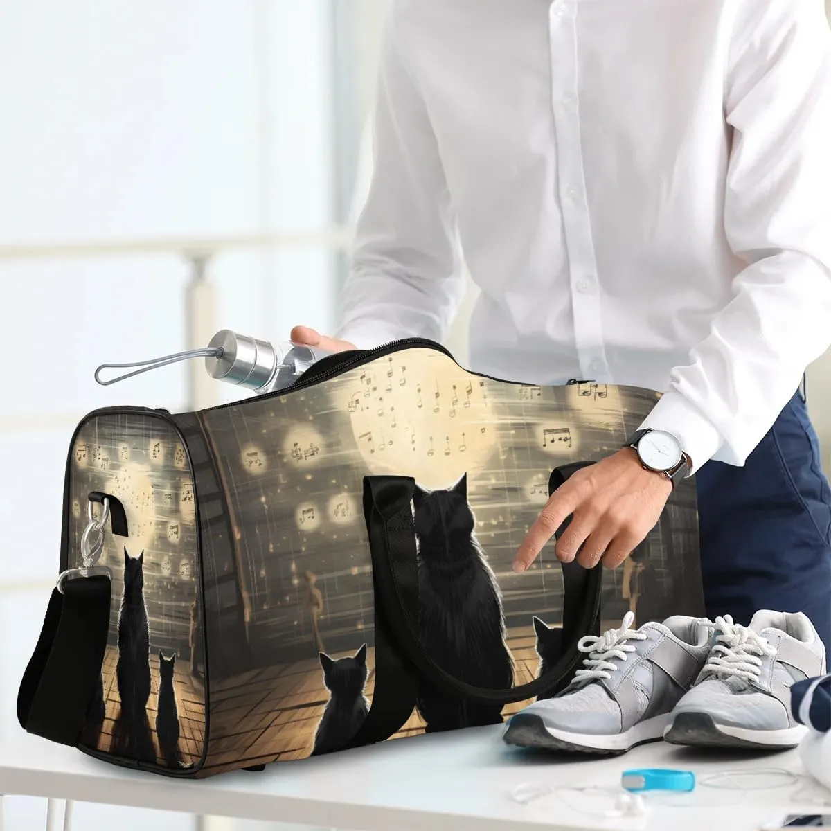 Cat Themed Travel Duffel Bag for Women Men Waterproof Foldable Overnight Weekender Bag Large Capacity Sports Gym Bag