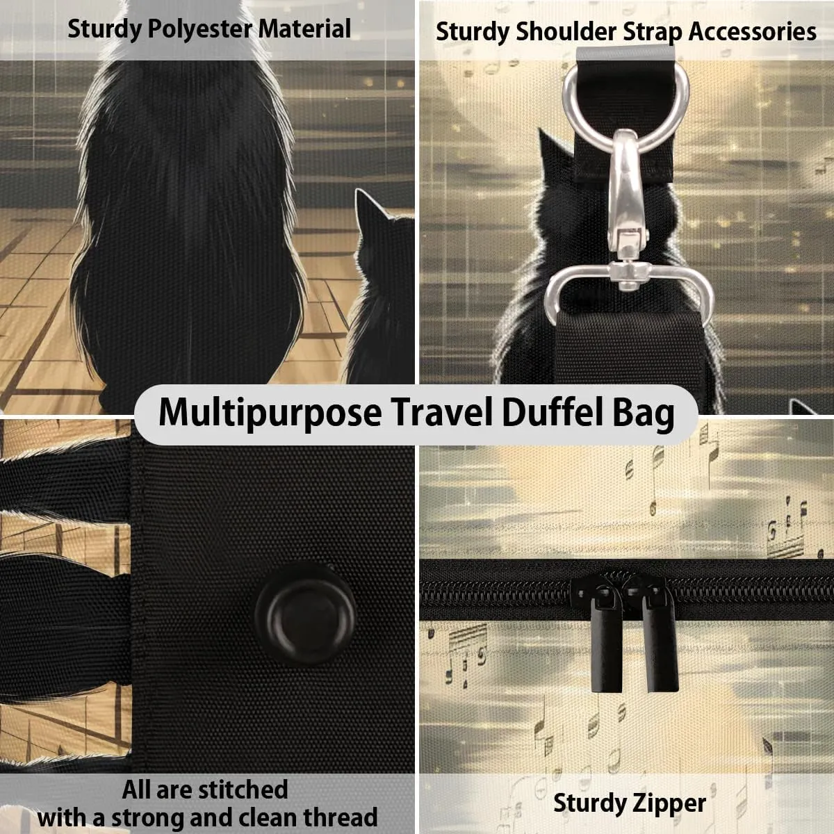 Cat Themed Travel Duffel Bag for Women Men Waterproof Foldable Overnight Weekender Bag Large Capacity Sports Gym Bag
