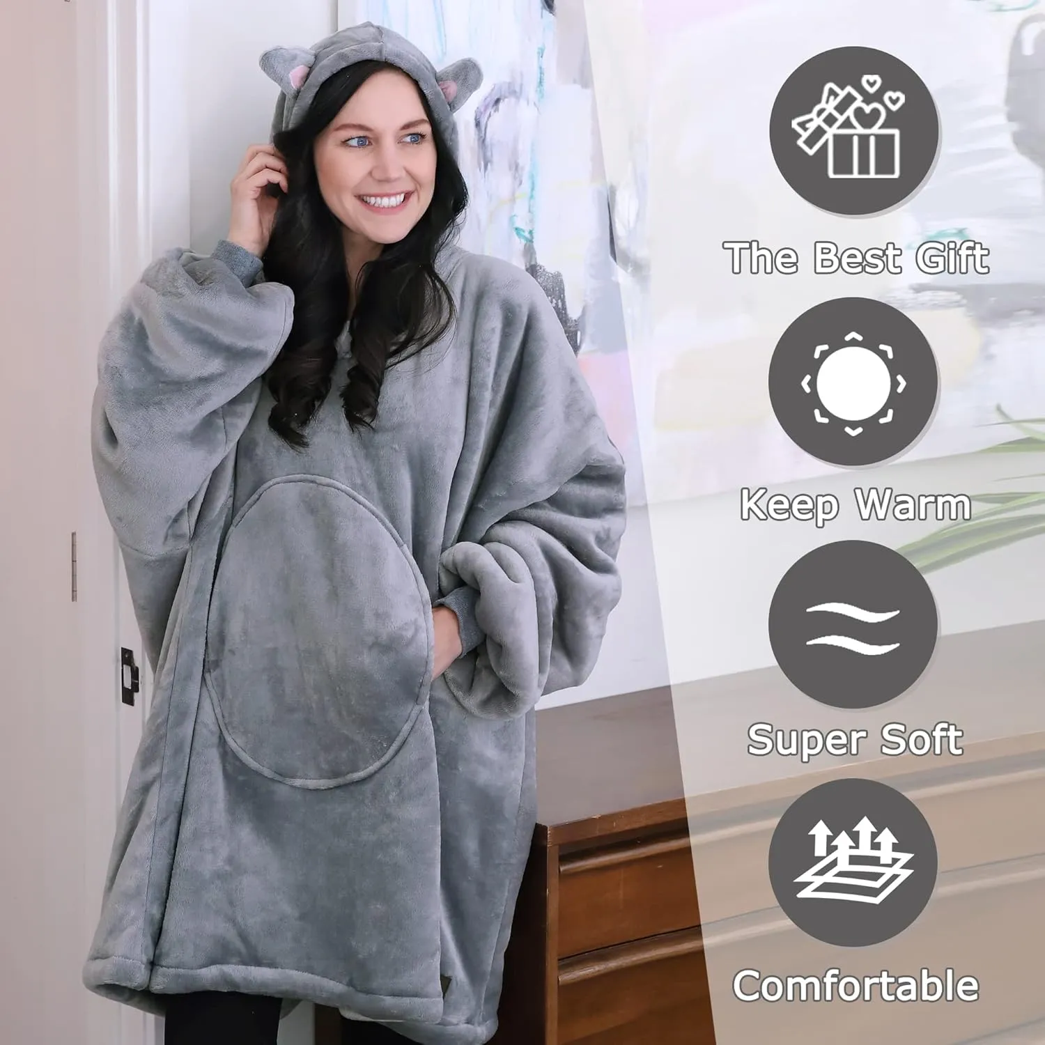 Catalonia Oversized Blanket Hoodie Sweatshirt, Comfortable Wearable Sherpa Pullover,Gift for Her