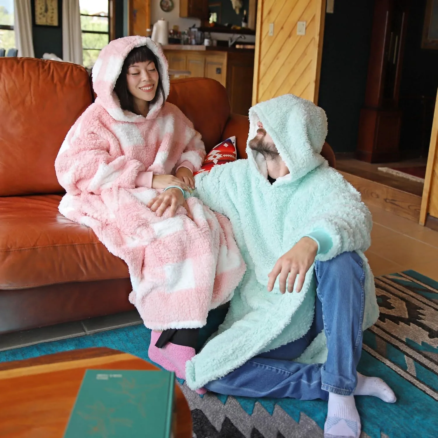 Catalonia Oversized Blanket Hoodie Sweatshirt, Comfortable Wearable Sherpa Pullover,Gift for Her