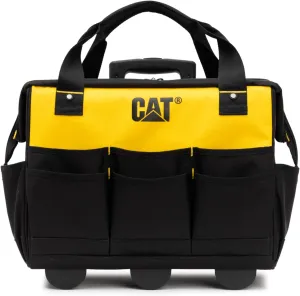 Caterpillar 18" Heavy-Duty 600D polyester Rolling Tool Bag – Black & Yellow, Max Capacity 100lbs, 10 External Pockets   Spacious Interior, All-Terrain Wheels & Adjustable Handle