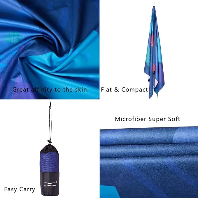 CHARS Microfiber Quick Drying Beach Towel Super Absorbent & Sand Free Towel for Kids Teens Adults Travel Gym Camping Pool Yoga Outdoor and Picnic(63"×31"/63"×39")