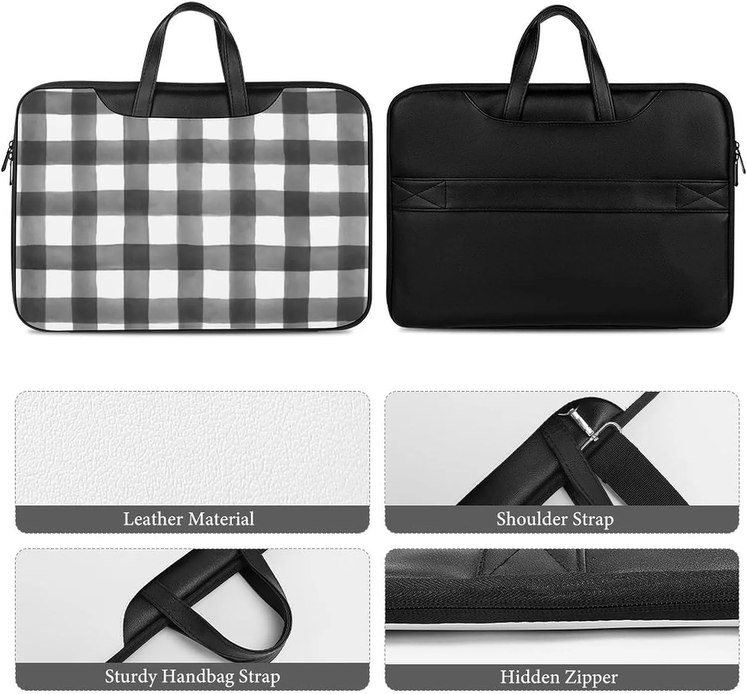 Checkered Black And White Handheld Single Shoulder Crossbody Laptop Bag Unisex