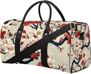 Cherry Branch Travel Duffel Bag for Women Men Waterproof Foldable Overnight Weekender Bag Large Capacity Sports Gym Bag
