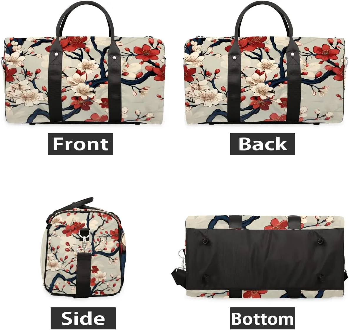 Cherry Branch Travel Duffel Bag for Women Men Waterproof Foldable Overnight Weekender Bag Large Capacity Sports Gym Bag