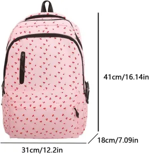 Cherry Print Backpack Casual Laptop Bag Bag for (Pink Style 3)