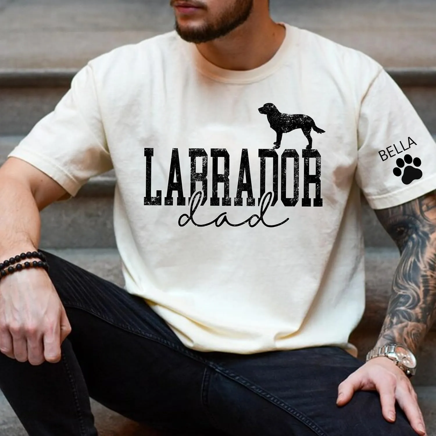 Chillever - Personalized Dog Dad Shirt – Custom Dog Lover Gift with Name on Sleeve, Sweatshirt for Pet Owners