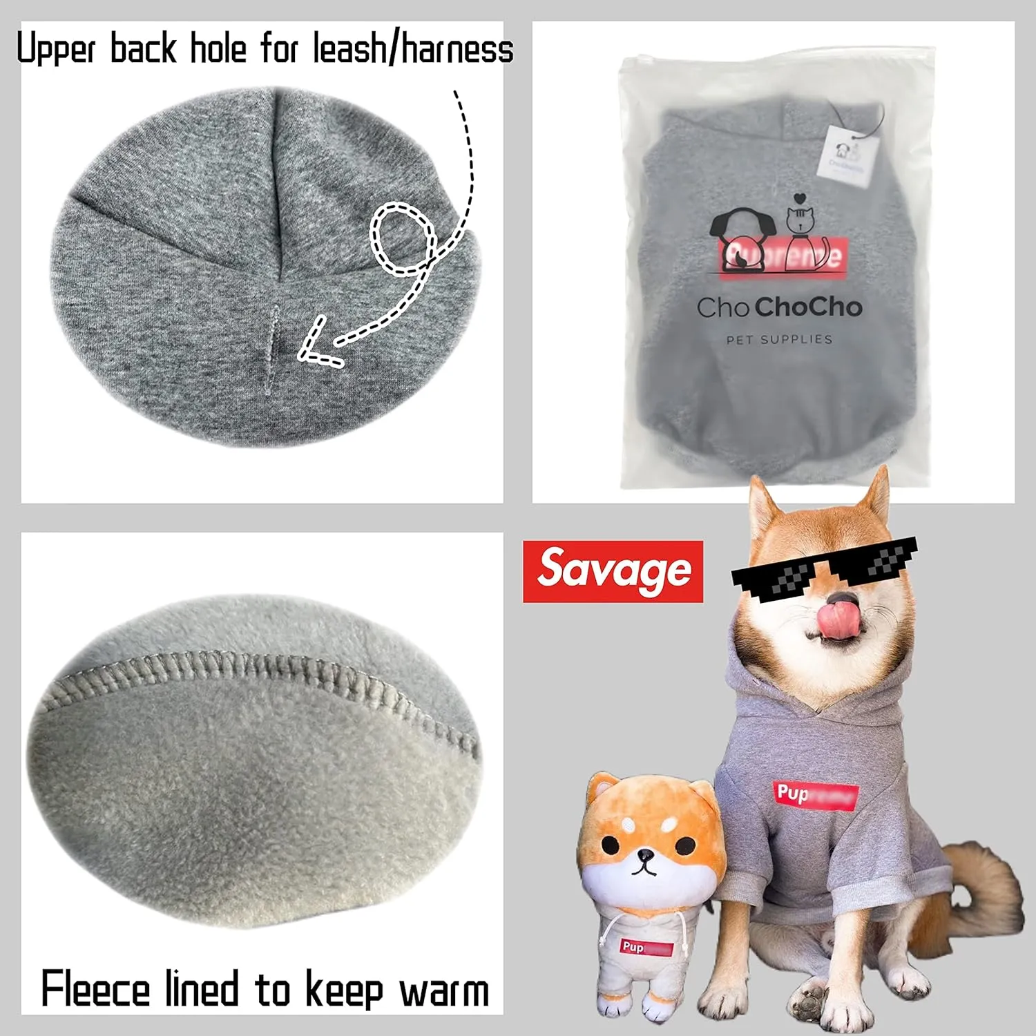 ChoChoCho Pup Dog Hoodie & Sweater - Stylish Streetwear Cat & Puppy Cotton Sweatshirts in Gray - S, M, L