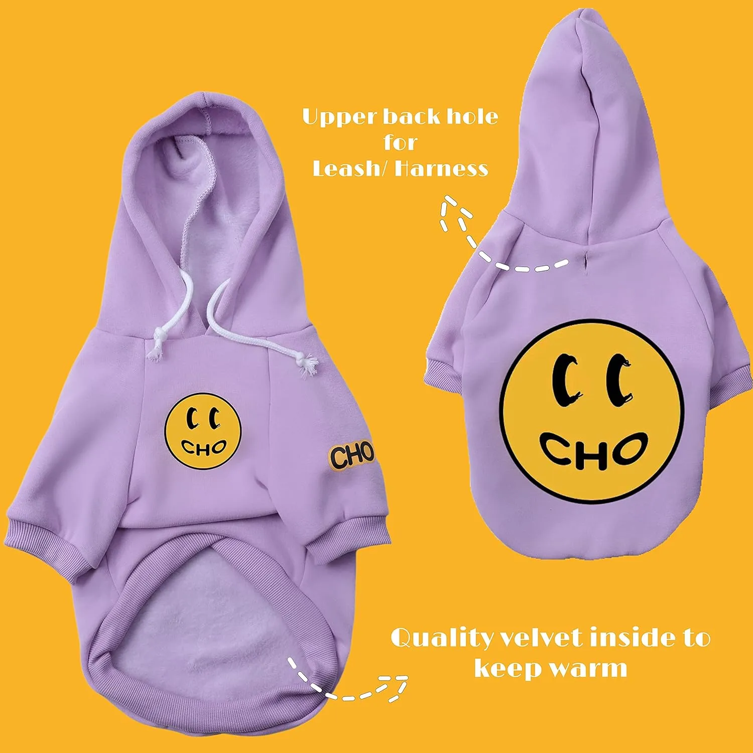 ChoChoCho Smiley Dog Hoodie Stylish Dog Clothes Smiley Face Sweater Cotton Sweatshirt Fashion Outfit for Dogs Cats Puppy Small Medium Large (M, Purple)