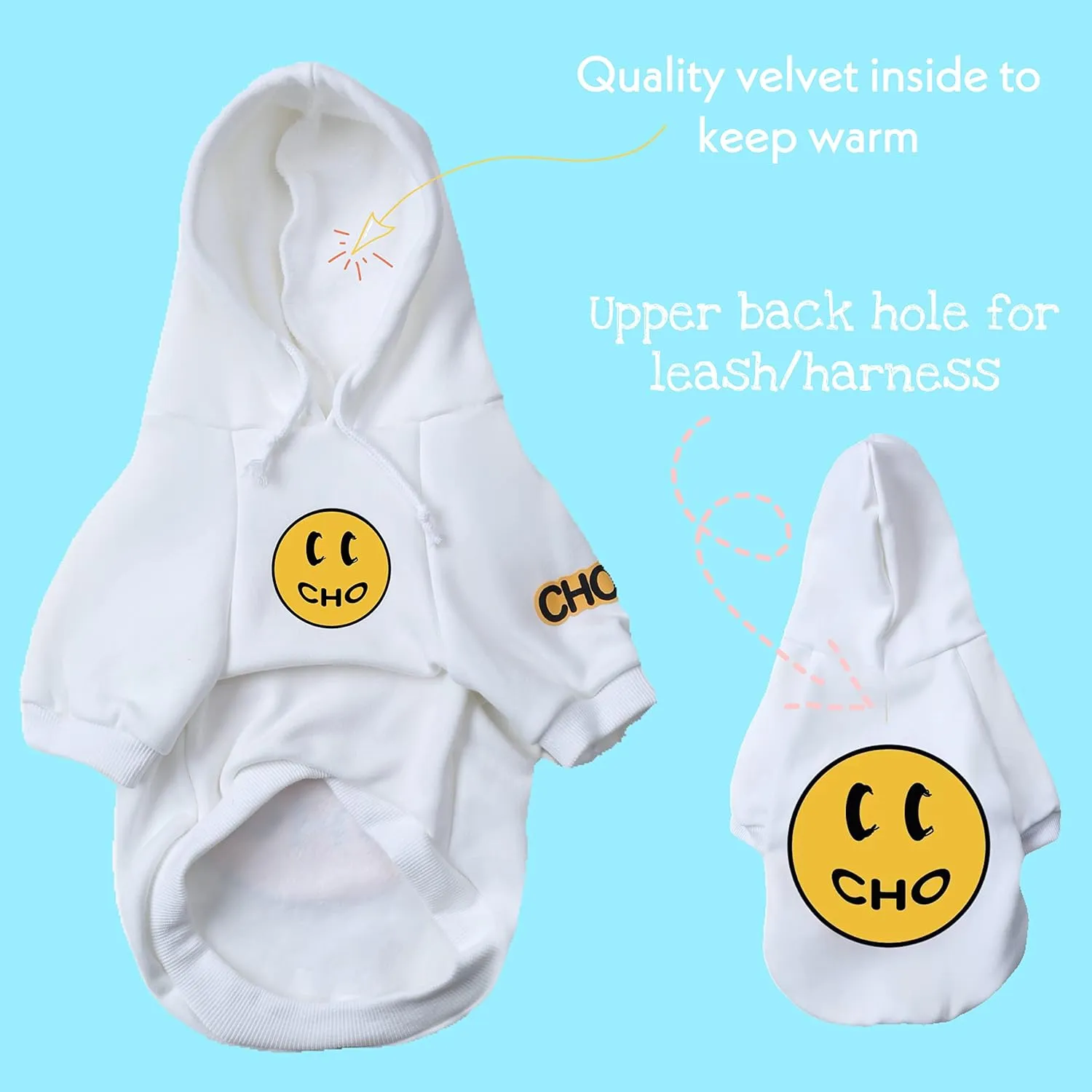 ChoChoCho Smiley Dog Hoodie Stylish Dog Clothes Smiley Face Sweater Cotton Sweatshirt Fashion Outfit for Dogs Cats Puppy Small Medium Large (S, White)