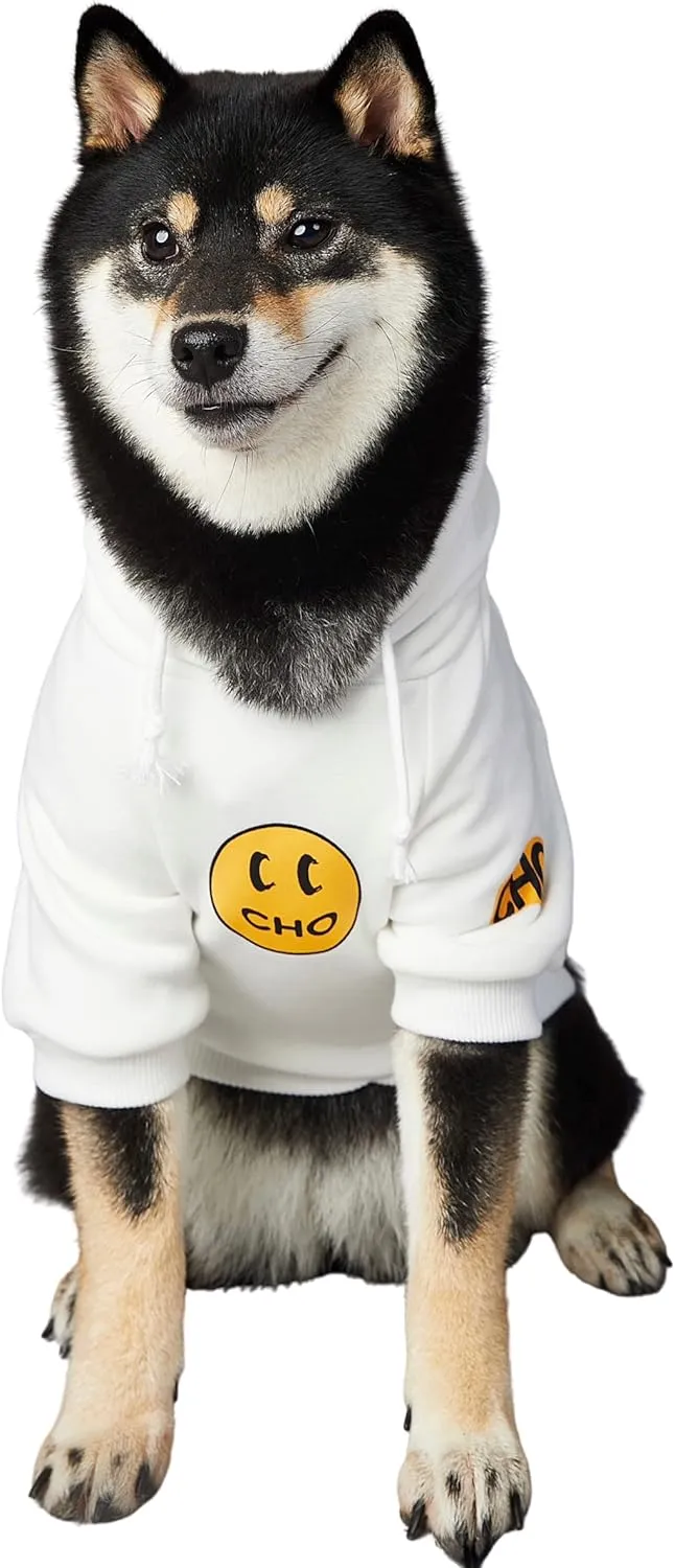 ChoChoCho Smiley Dog Hoodie Stylish Dog Clothes Smiley Face Sweater Cotton Sweatshirt Fashion Outfit for Dogs Cats Puppy Small Medium Large (S, White)