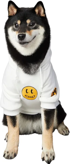 ChoChoCho Smiley Dog Hoodie Stylish Dog Clothes Smiley Face Sweater Cotton Sweatshirt Fashion Outfit for Dogs Cats Puppy Small Medium Large (S, White)