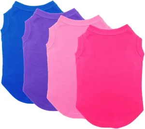 Chol&Vivi Dog Shirt Clothes, 4pcs Shirt for Large Size Dog, Blank Pet Cotton Sleeveless Apparel Soft and Lightweight, Tank Top for All Breeds, Blue/Purple/Pink/Rose Red, XXX-Large