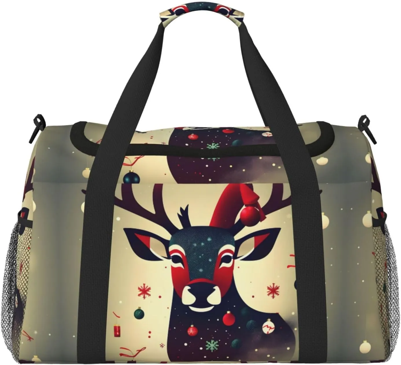Christmas Deer Picture Print Travel Duffle Bag Large Capacity Tote Stylish Weekender Bag for Outdoor Activities