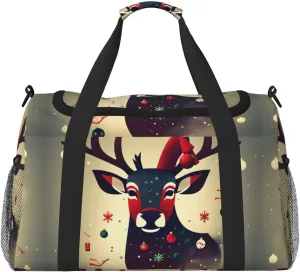 Christmas Deer Picture Print Travel Duffle Bag Large Capacity Tote Stylish Weekender Bag for Outdoor Activities