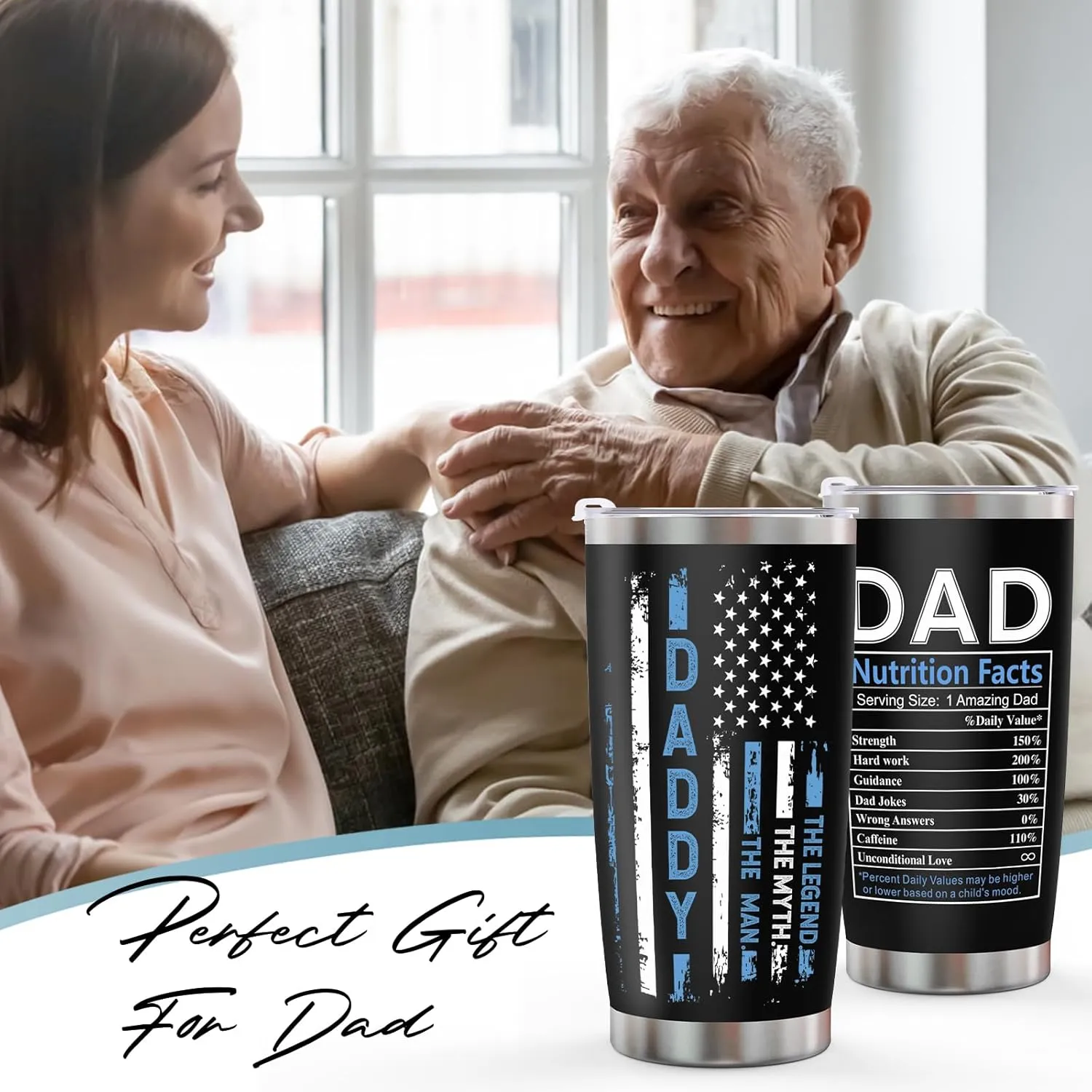 Christmas Gifts for Dad and Husband from Daughter Son Wife, Stocking Stuffer for Stepdad Father in Law Him Bonus Daddy Papa Grandpa Uncle, Funny Birthday Christmas Anniversary Presents-20 oz Tumbler