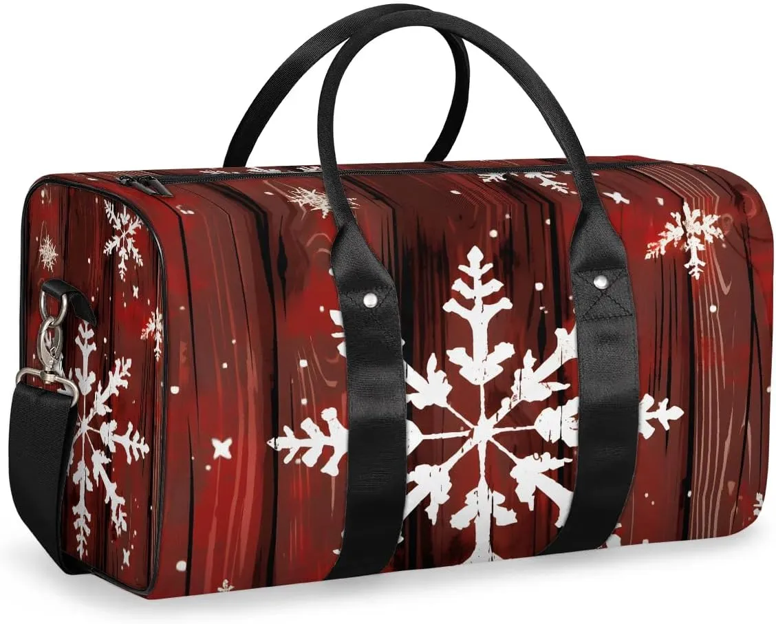 Christmas Snowflakes Travel Duffel Bag for Women Men Waterproof Foldable Overnight Weekender Bag Large Capacity Sports Gym Bag