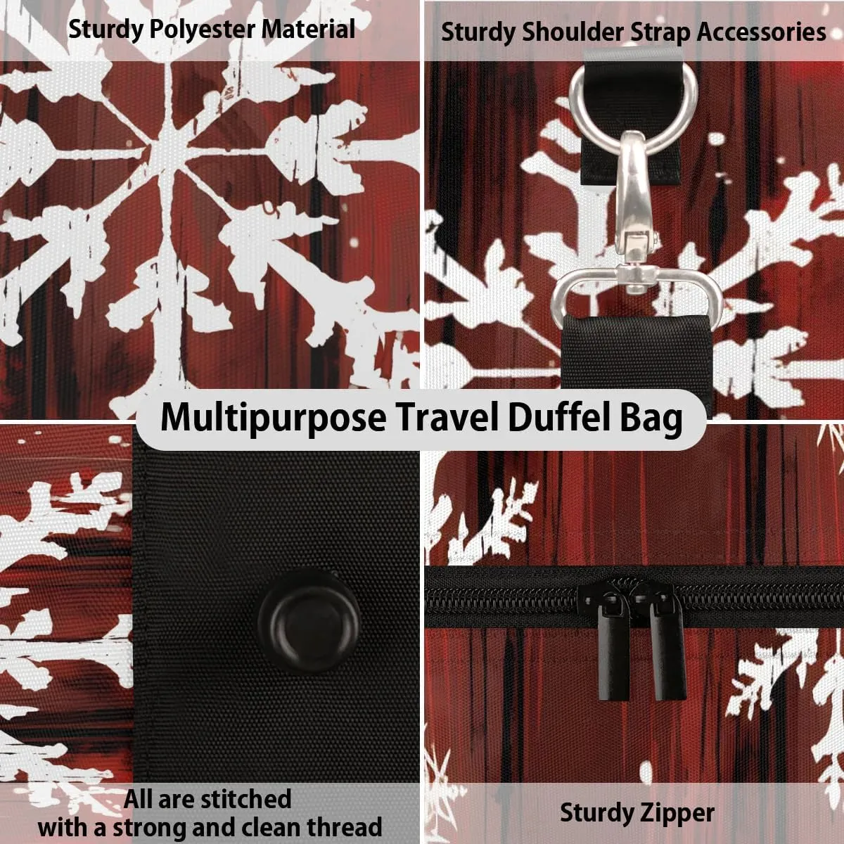 Christmas Snowflakes Travel Duffel Bag for Women Men Waterproof Foldable Overnight Weekender Bag Large Capacity Sports Gym Bag