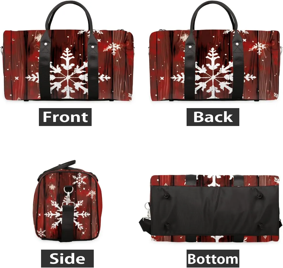 Christmas Snowflakes Travel Duffel Bag for Women Men Waterproof Foldable Overnight Weekender Bag Large Capacity Sports Gym Bag