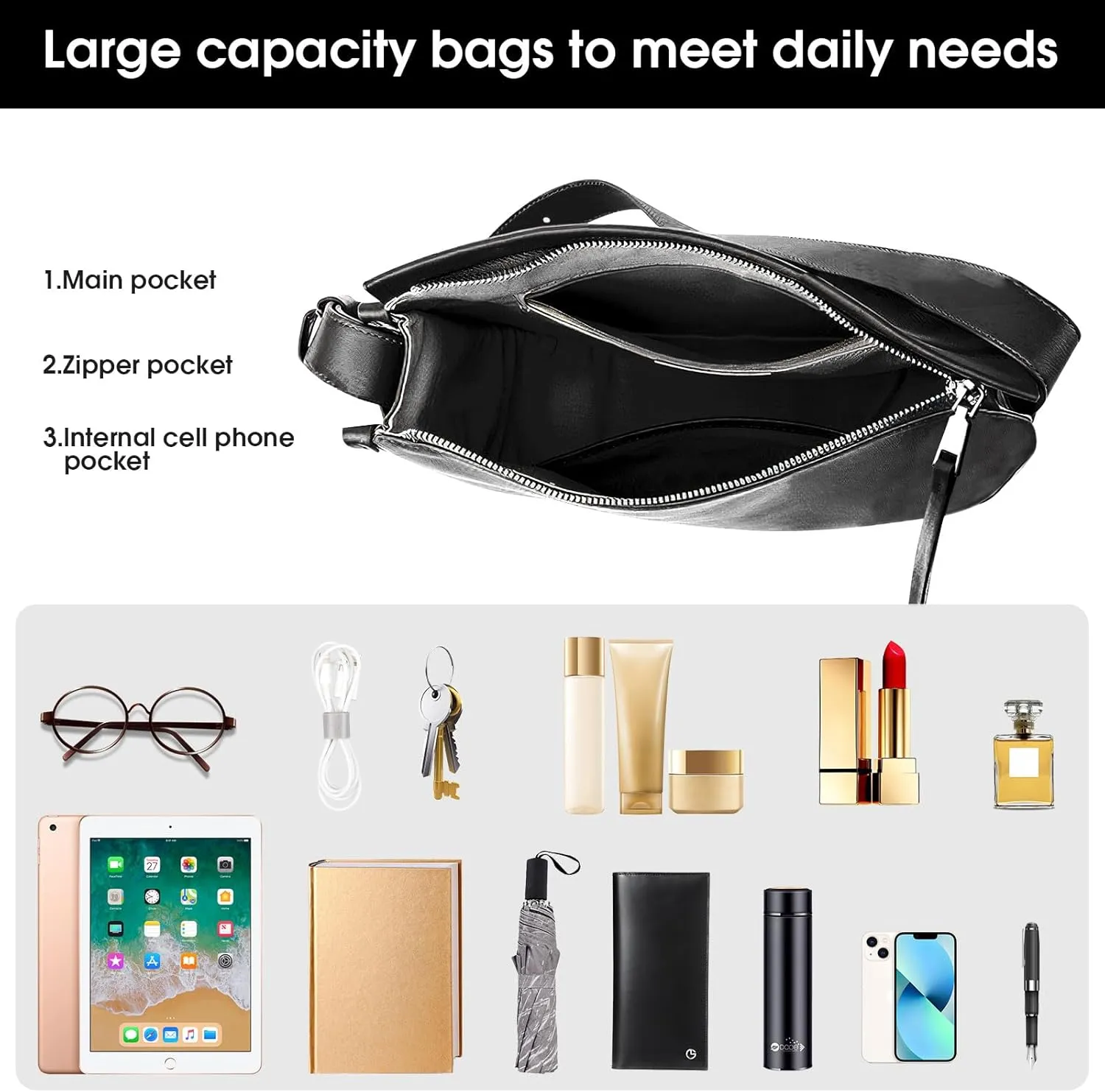 cjc Tote Bag, Modern Tote Bag for Women, Leather Tote Bag for Work,Tote Bag with Zipper Shoulder Bag, Leather Tote Bags Daily