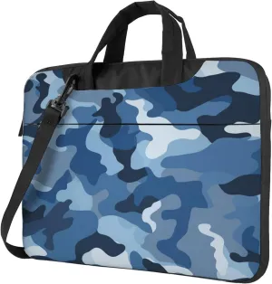 Classic Blue Camo Laptop Shoulder Bag for Women, Camouflage Print Laptop Sleeve Case Durable Computer Bag
