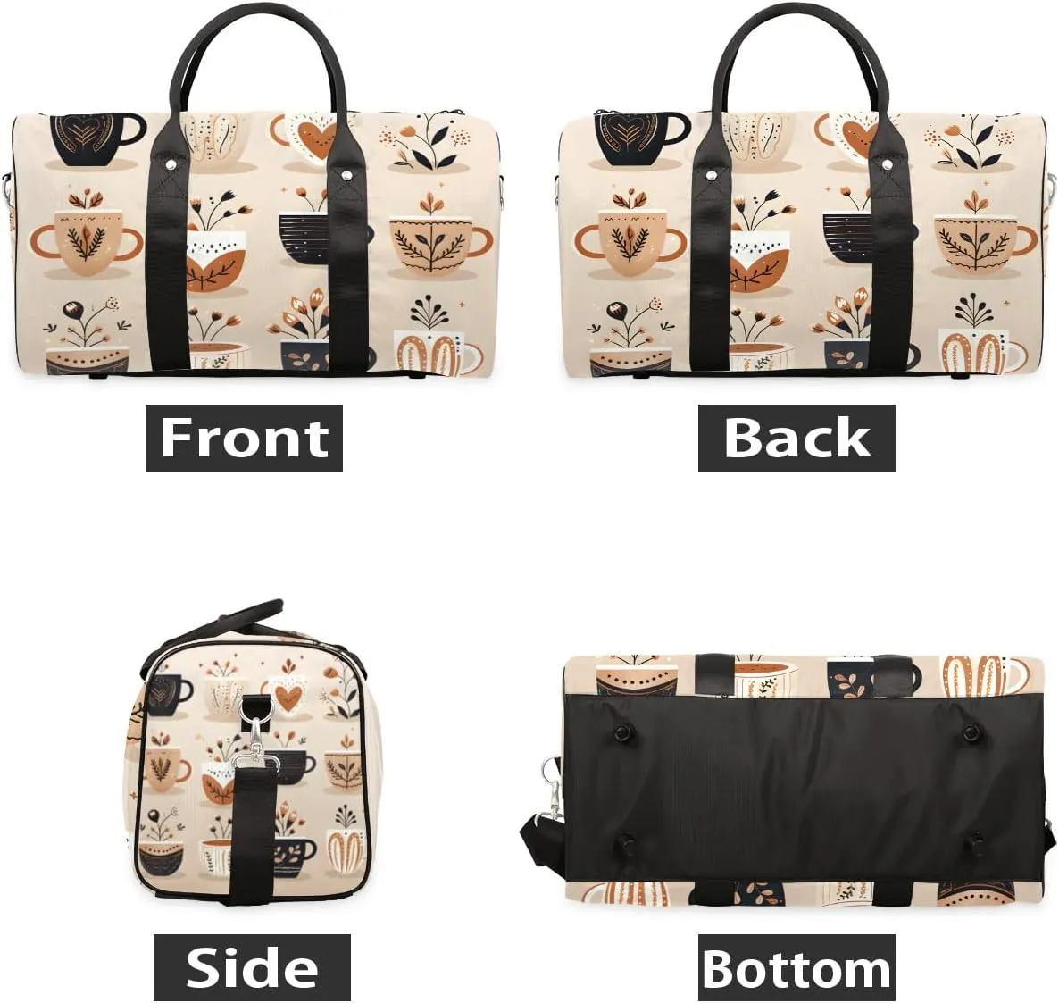 Classic Coffee Style Travel Duffel Bag for Women Men Waterproof Foldable Overnight Weekender Bag Large Capacity Sports Gym Bag