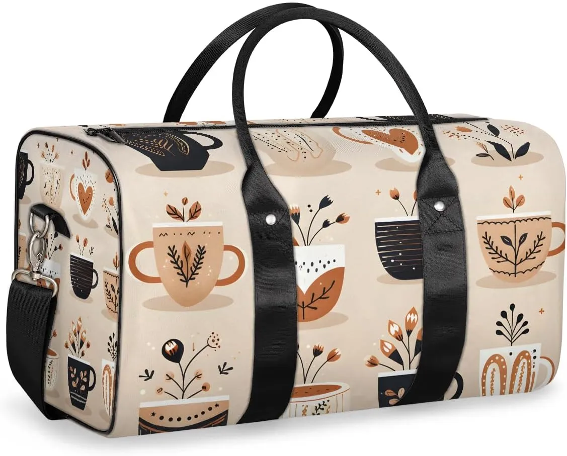 Classic Coffee Style Travel Duffel Bag for Women Men Waterproof Foldable Overnight Weekender Bag Large Capacity Sports Gym Bag