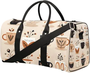 Classic Coffee Style Travel Duffel Bag for Women Men Waterproof Foldable Overnight Weekender Bag Large Capacity Sports Gym Bag