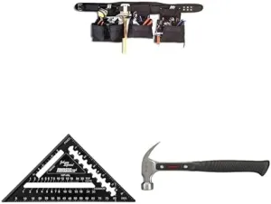 CLC 18 Pocket Carpenter Belt, Johnson 7" Rafter Square, Hultafors Claw Hammer TC 20 XL Bundle