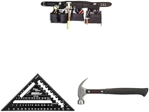 CLC 18 Pocket Carpenter Belt, Johnson 7" Rafter Square, Hultafors Claw Hammer TC 20 XL Bundle