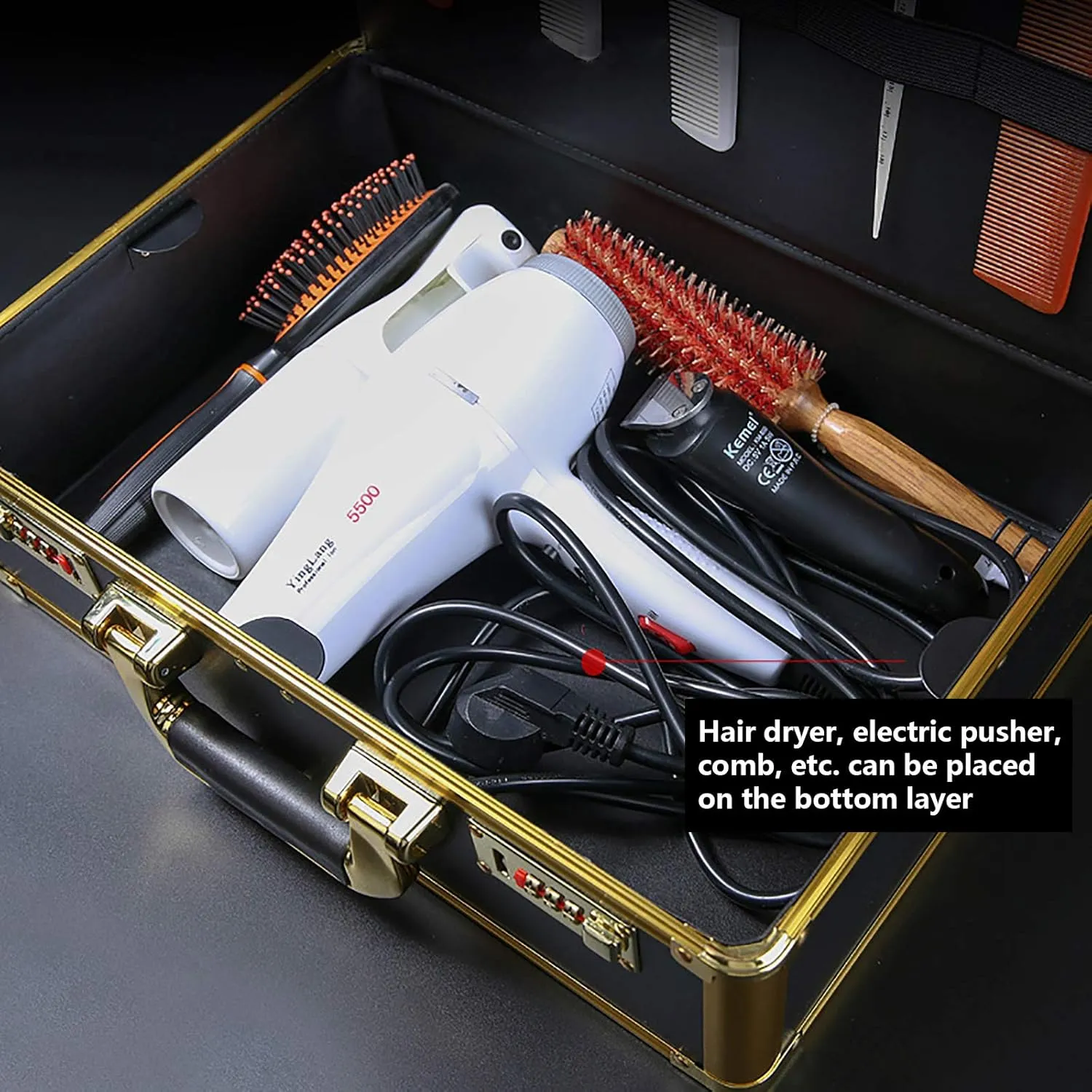 CNCEST Barber Carrying Case,Large Barber Beauty Salon Tool Kits Storage,Portable Travel Carry Case Hairdresser for Hair Stylist Pet Groomer (Gold)