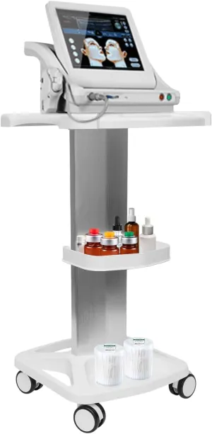 CNCEST Salon Trolley Cart, Dental Trolley Medical Cart Steel Mobile Tool Cart Swivel Caster, Aluminum Alloy Trolley Stand Assembled for Ultrasonic Cavitation RF Machines, White