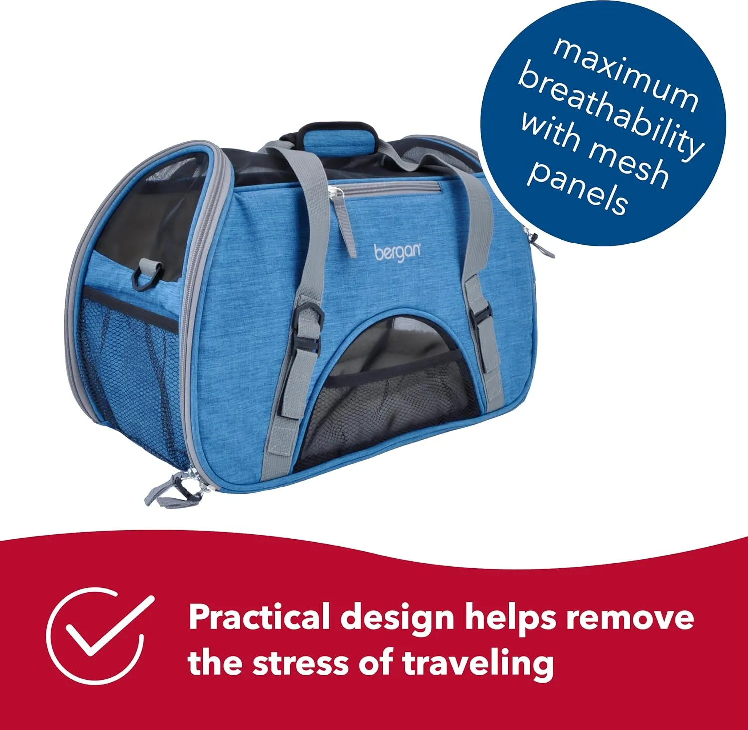 Coastal Pet Bergan Comfort Carrier - Breathable Travel Carrier for Dogs & Cats - Heather Bermuda, 19" x 10" x 13"