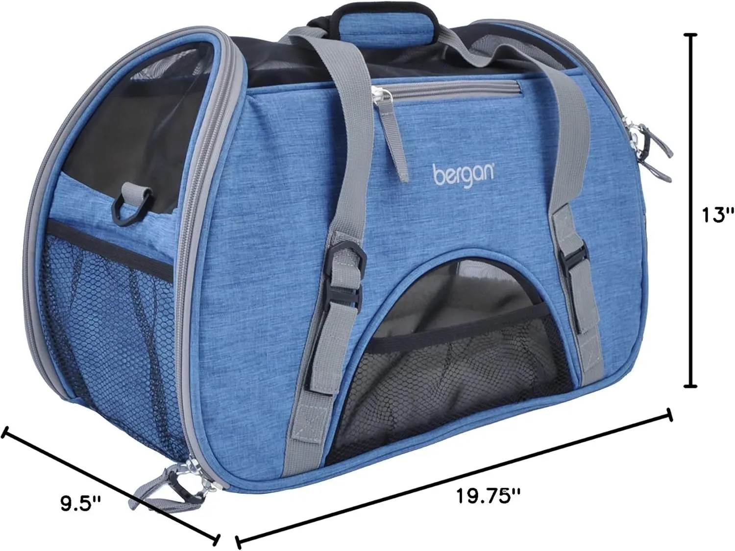 Coastal Pet Bergan Comfort Carrier - Breathable Travel Carrier for Dogs & Cats - Heather Bermuda, 19" x 10" x 13"